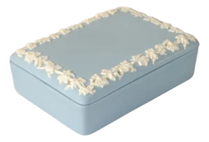 1960s Wedgwood English Jasperware Pale Blue & Antique White Decorative Box Trinket