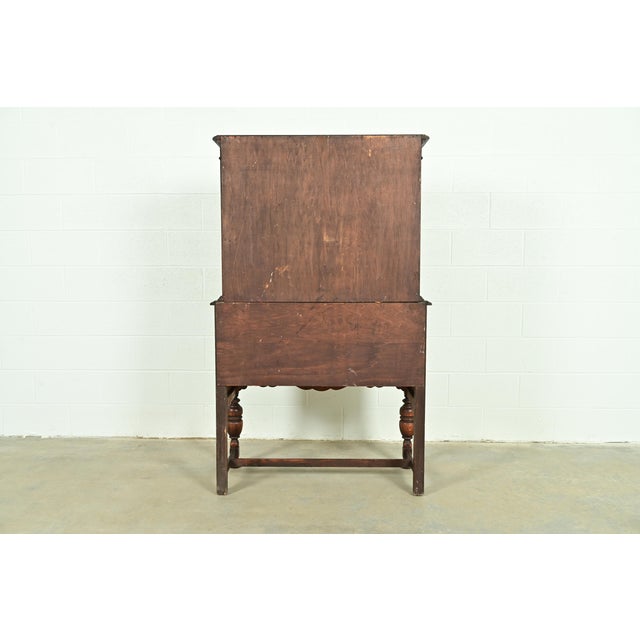 Berkey & Gay Style Antique English Jacobean Carved Oak Bar Cabinet, Circa 1920s For Sale - Image 15 of 16