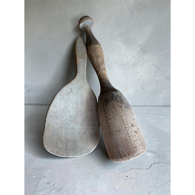 Pair of Early 20th Century Primitive Wooden Kitchen Utensils Paddle Pestle For Sale - Image 12 of 13