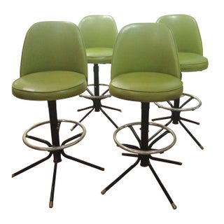 Mid-Century Bar Stools in Green - Set of 4 For Sale