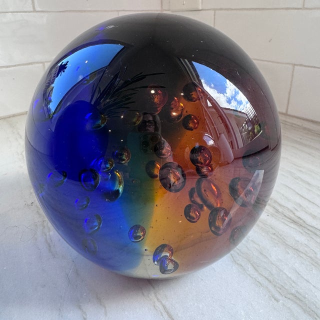 Large 10 Lbs. Studio Art Glass Sphere Controlled Bubble Orb Murano Style Decor Rainbow Paper Weight For Sale - Image 10 of 13