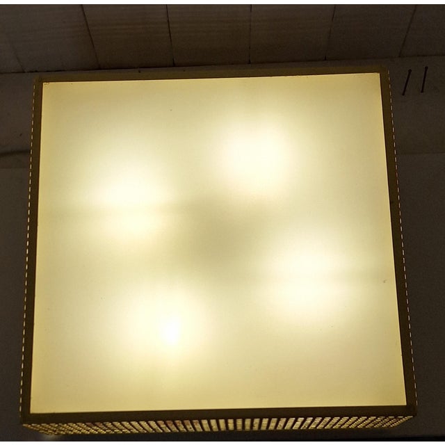 1960s Mid-Century Minimalist Square Ceiling Light with Yellow Metal Housing and Frosted Glass Panel, 1960s For Sale - Image 5 of 12