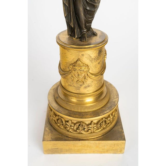 18th Century Louis XVI Gilded and Patinated Bronze Candelabras, Set of 2 For Sale - Image 6 of 8