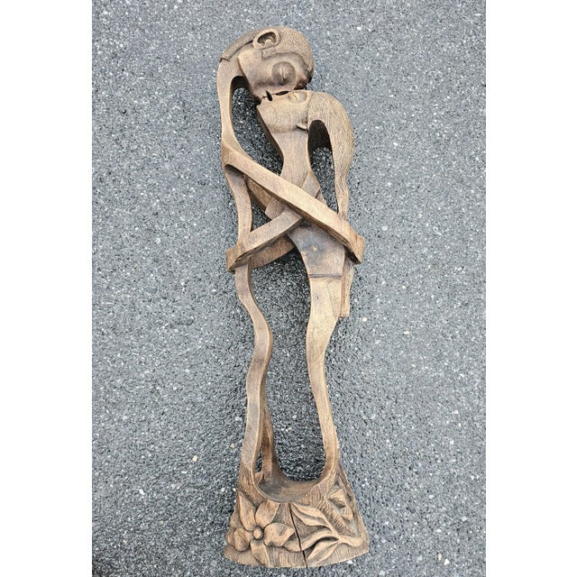 Brown Carved Wood Figure of Two Lovers, Signed F. Dupre For Sale - Image 8 of 11