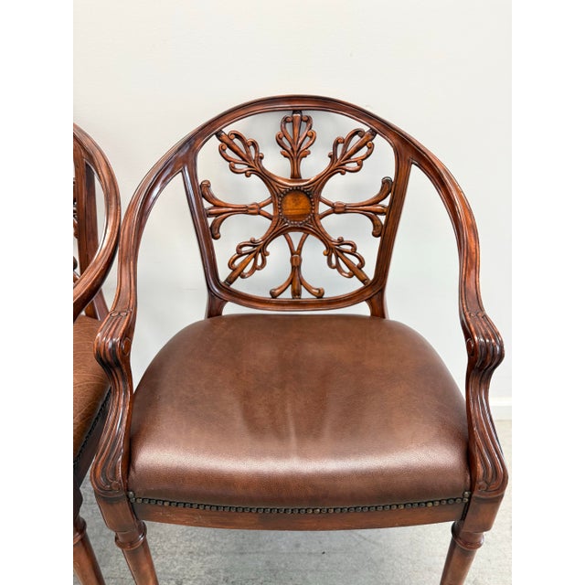 Pair of Theodore Alexander Regency Style Mahogany Armchairs With Leather Seats For Sale - Image 12 of 16