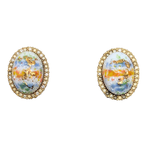 Vintage 1960s Signed DeNicola Painted Easter Egg Clip Earrings-2 Pieces