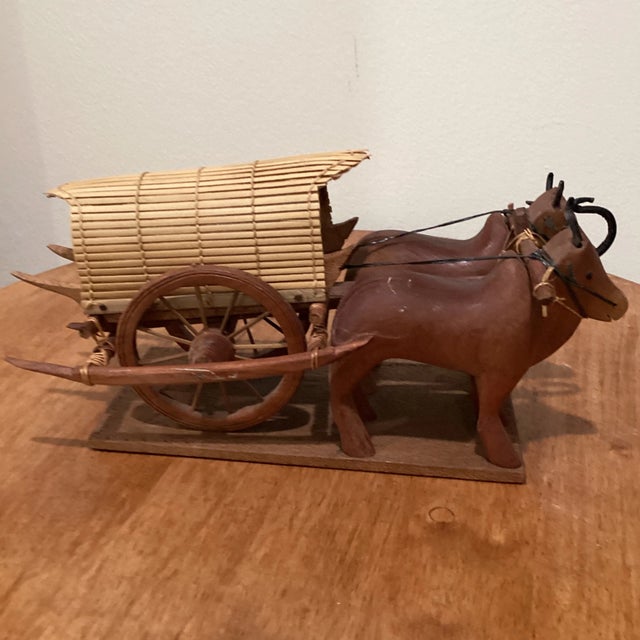 Japanese Late 19th Century Japanese Carved Wooden Ox Oxen Drawn Tumbril Cart Sculpture For Sale - Image 3 of 12