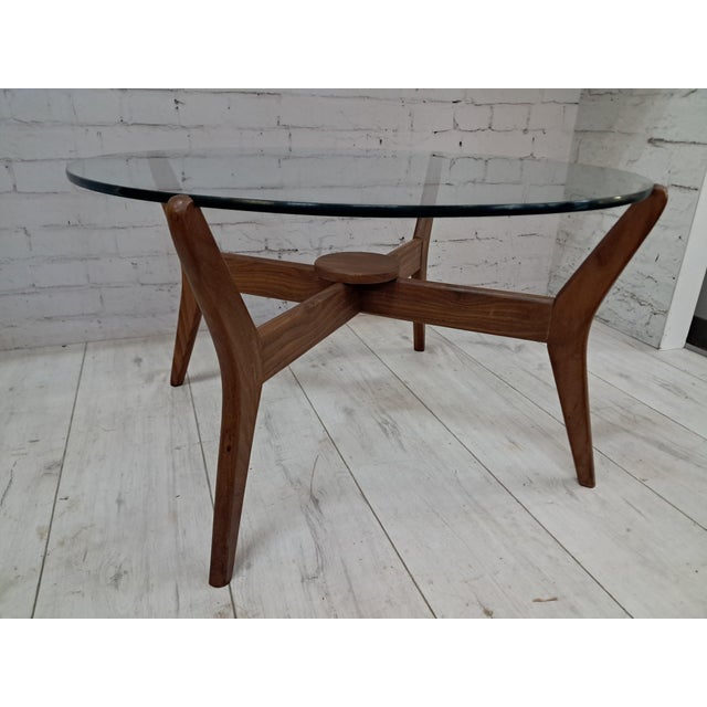 Mid-Century Round Coffee Table Teak with Glass Top from Lebus, 1960s For Sale - Image 12 of 18