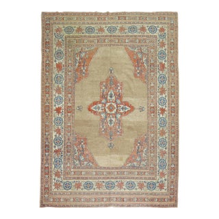 20th Century Camel Orange Blue Color Persian Open Medallion Room Size Rug - 7'6" x 9'8" For Sale