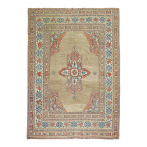 20th Century Camel Orange Blue Color Persian Open Medallion Room Size Rug