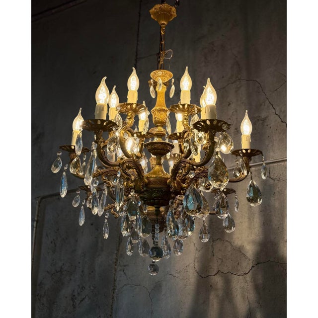 Antique Gilded 12-Light Crystal Chandelier, 1890s For Sale - Image 11 of 11