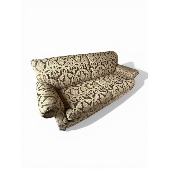 Thomasville English Roll Arm Damask Sofa For Sale - Image 4 of 7