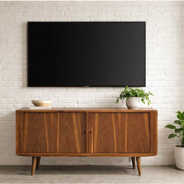 WALNUT Mid Century Modern Credenza / Media Stand in a perfectly tailored apartment size by Bruno Hansen, Made in Denmark,...