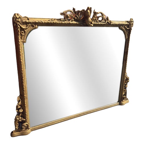 Large Antique English Gilt Overmantle Mirror, 19th Century For Sale