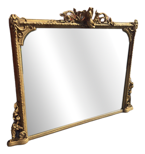 Large Antique English Gilt Overmantle Mirror, 19th Century