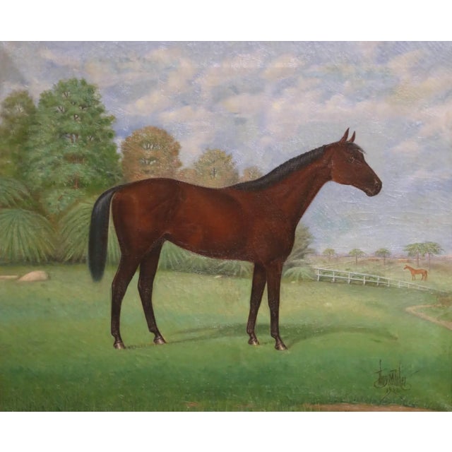 American Early 20th C. Oil on Canvas Horse Painting in Gilt Frame by Thomas Toher, 1925 For Sale - Image 3 of 11
