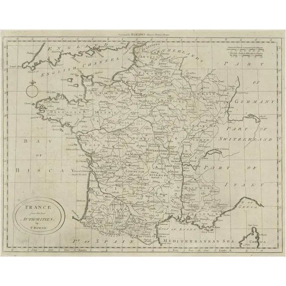 Antique Map of France by Bowen, 1790 For Sale