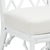white finish on rattan fretwork side chair with attached off white fabric cushion.