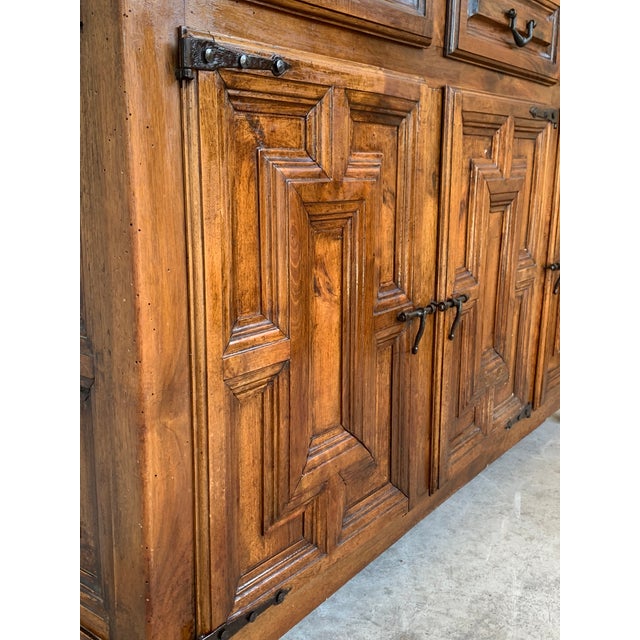 Brown 19th Catalan Spanish Baroque Carved Light Walnut Credenza For Sale - Image 8 of 9