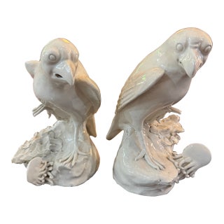 Early 19th Century Antique Pair of Blanc De Chine Falcons For Sale