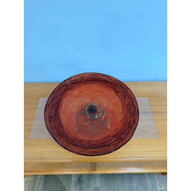 Art Deco Signed Charles Schneider French Art Deco Tangerine Mottled Glass & Wrought Iron Centerpiece Bowl, France, Circa 1925 For Sale - Image 3 of 10