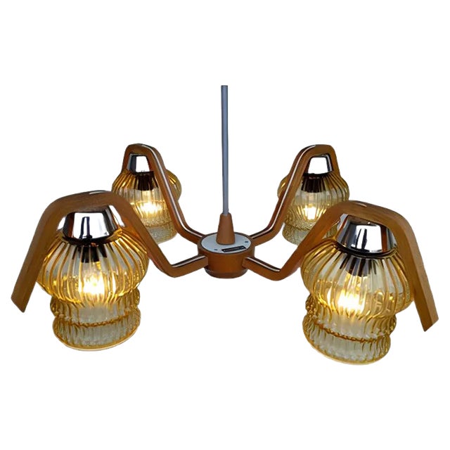 Vintage Chandelier by Drevo Humpolec for Inva Litomerice, 1970s For Sale
