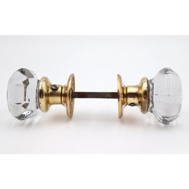 Traditional Vintage Clear Octagon Glass Brass Door Knob Set For Sale - Image 3 of 5
