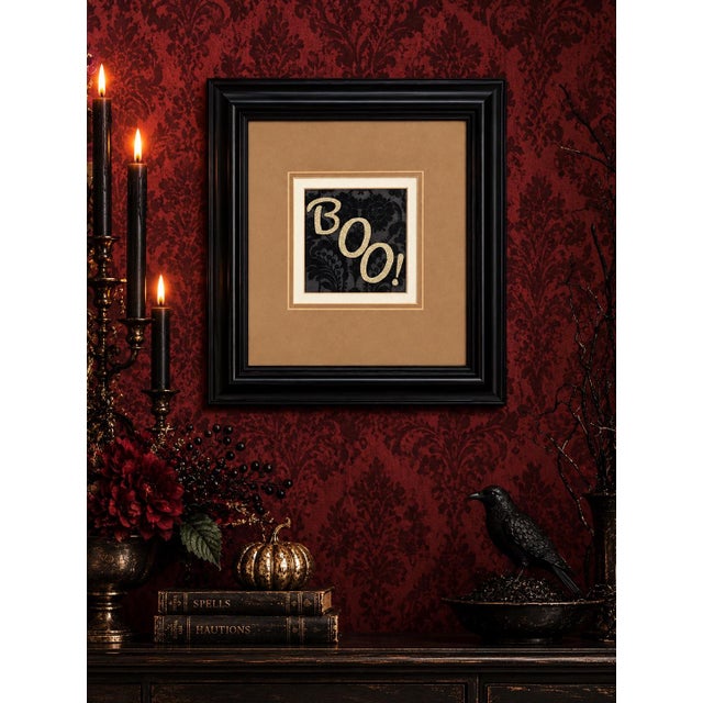 2020s Framed “Boo!” Halloween Art With Black Frame & Gold Lettering, 17” X 19” For Sale - Image 5 of 7