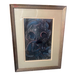 1970s Original Encaustic Oil Painting Intriguing Day of the Dead Skull Bar Scene For Sale