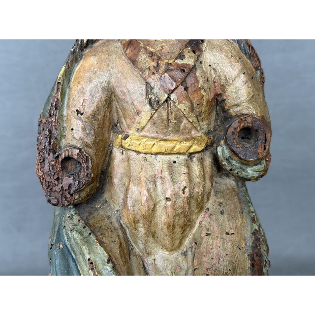 Mid 18th Century Portuguese School Artist, Seated Virgin, 18th Century, Carved and Polychromed Wood For Sale - Image 5 of 10