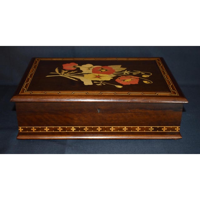 Wooden Inlaid Jewelry Box Vintage Henrique Michels Inlaid Floral Marquetry For Sale - Image 4 of 16