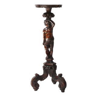 Carved Walnut Pedestal Table with Putto, France, 1850s For Sale