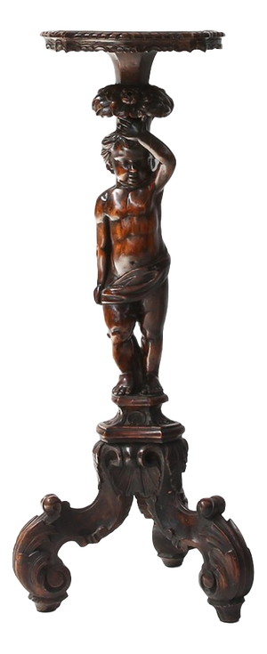 Carved Walnut Pedestal Table with Putto, France, 1850s