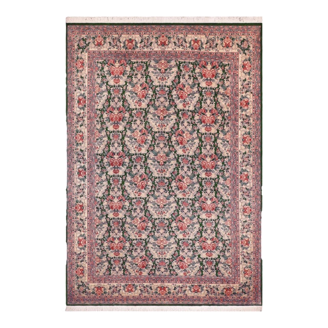 Floral 1990's Pak-Persian Green/Beige Wool Rug - 9'4'' X 12'6'' For Sale