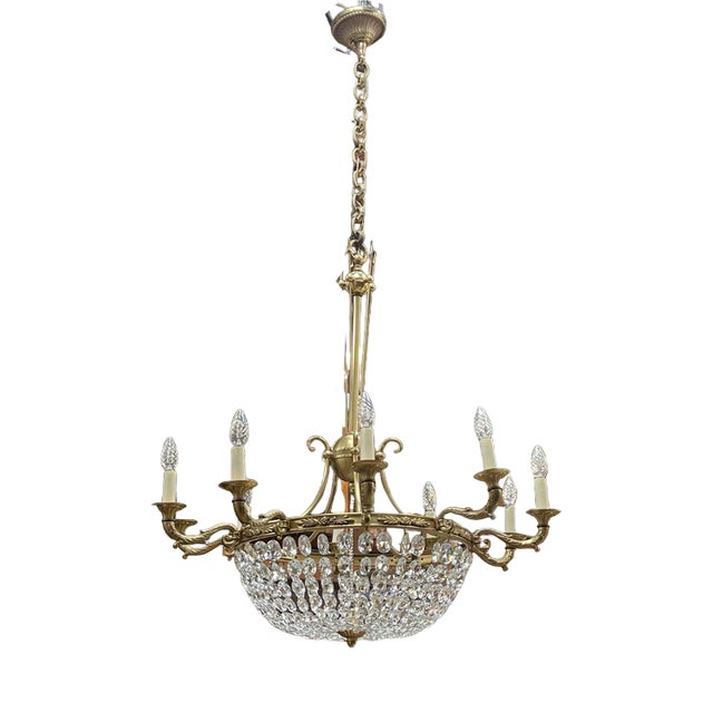 10-Light Chandelier in Bronze and Cut Crystal, 1960s For Sale