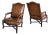Pair Large French Regence Style Beechwood Leather Arm Chairs/Fauteuils For Sale