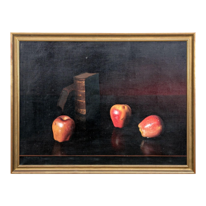 Italian Still Life by P. Fortunato Italy, 20th C. Still Life Apples Oil Painting, Framed