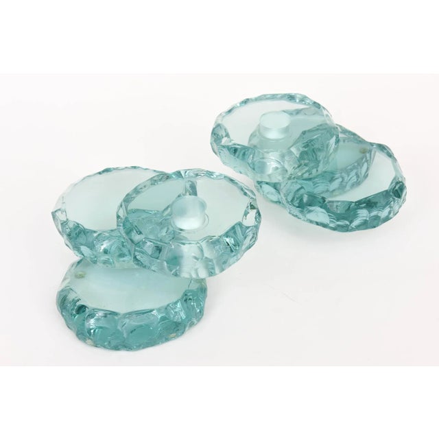 Vintage Signed Sea Green Glass Tiered Candlesticks Pair Of, 1993 For Sale In Miami - Image 6 of 11