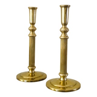 1960s Hollywood Regency Style Brass Candlesticks- Set of 2 For Sale
