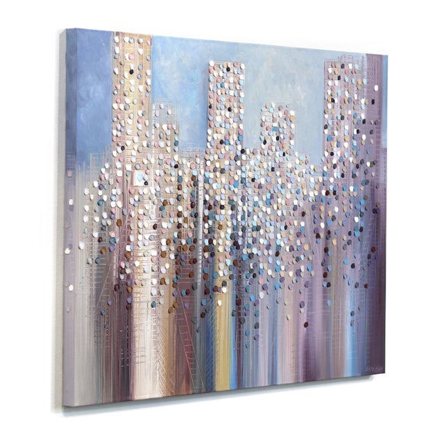 Skyline - Abstract Muted Color Textured Impasto Cityscape Oil Painting Original Artwork by Ekaterina Ermilkina For Sale In Los Angeles - Image 6 of 7