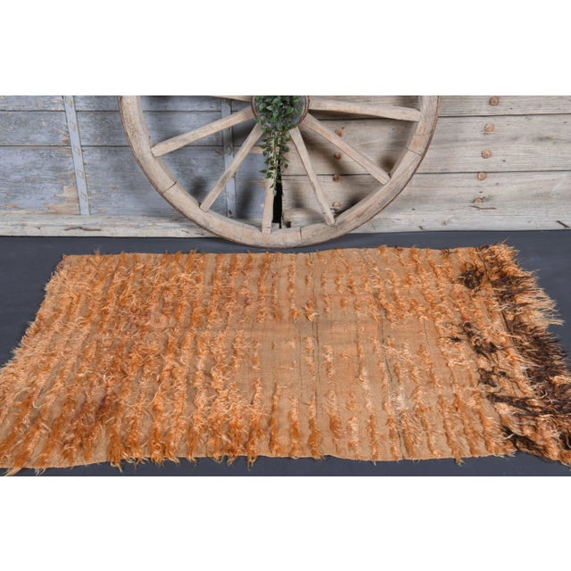 Tribal Vintage Turkish Hand-Knotted Wool Cotton Orange Kilim Area Rug For Sale - Image 3 of 9