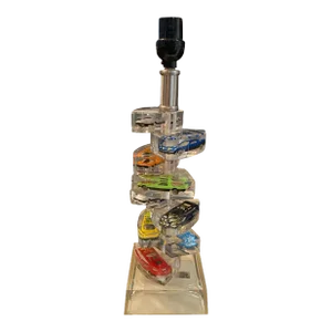 Modern Lucite Encased Colorful Matchbox Race Car Lamp