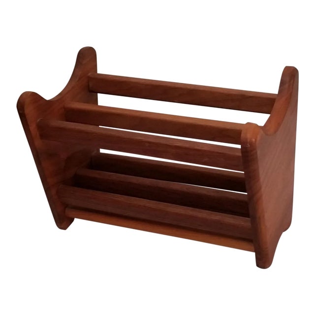 Vintage Mid-Century Danish Modern Teak Wood Magazine Rack For Sale