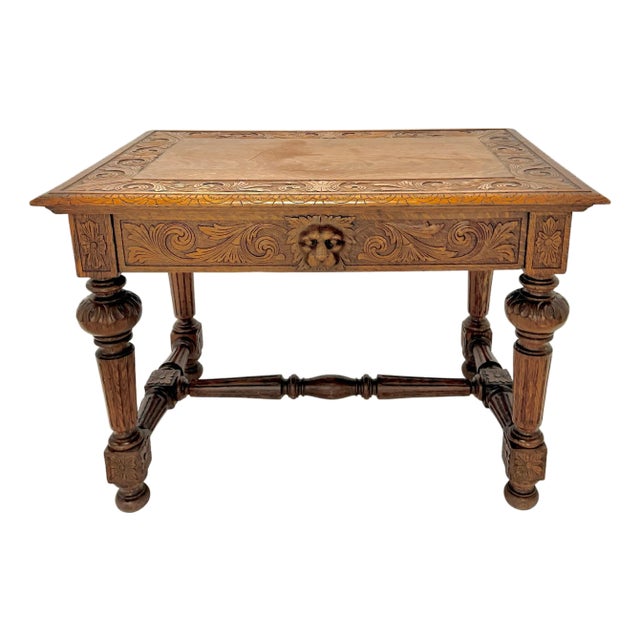 Late 19th Century American Renaissance Carved Oak Desk For Sale