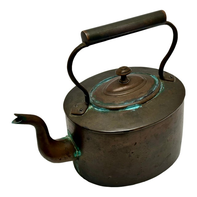 Excellent Smaller Size Antique Classic American Style Hand Wrought Solid Copper Tea Kettle - Circa Early 19th Century For Sale
