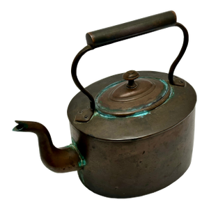 Excellent Smaller Size Antique Classic American Style Hand Wrought Solid Copper Tea Kettle - Circa Early 19th Century
