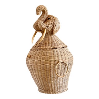 1970s Vintage Boho Chic Wicker Rattan Elephant Hamper For Sale