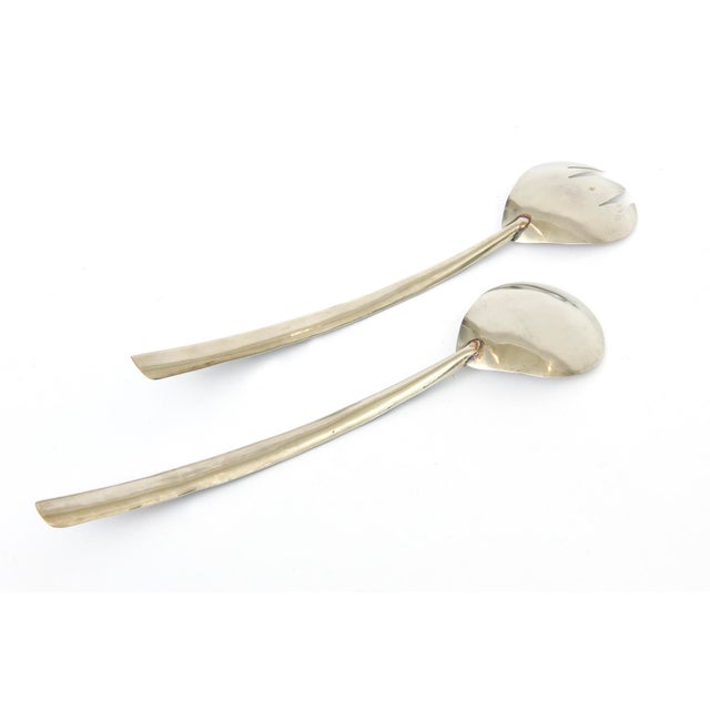 Vintage Silver-Plate and Abalone Salad Servers or Serving Pieces Pair Of For Sale - Image 9 of 10