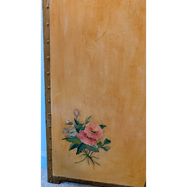 Paint 1940s Antique 3-Panel Gold Hand-Painted Decorative Room Divider/ Screen & Art Work For Sale - Image 7 of 12