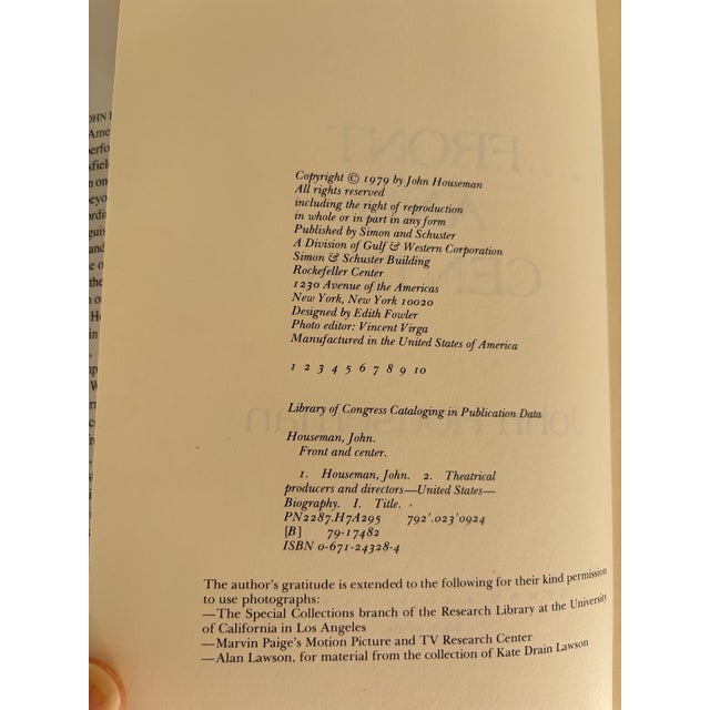Black 1970s Signed John Houseman Front & Center Hardcover in Dustcover Book For Sale - Image 8 of 12